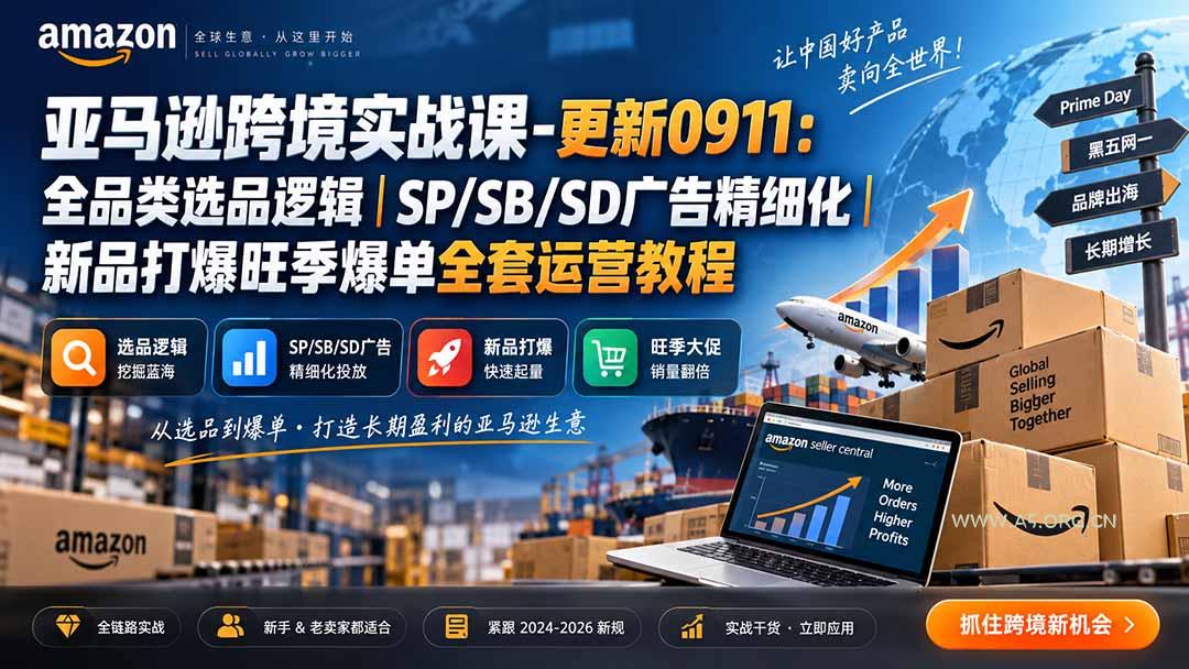 skyla亚马逊跨境实战课-更新0927:全品类选品逻辑|SP/SB/SD广告精细化|新品打爆旺季爆单全套运营教程-小红泡