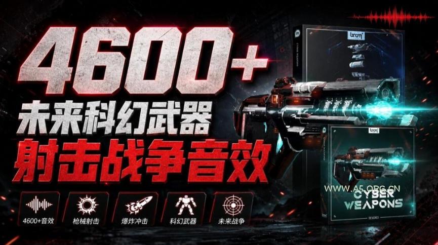 顶级音效合集！4600+种未来科幻武器开枪射击战斗音效素材合集，全部中文汉化Boom Library–Cyber W-小红泡