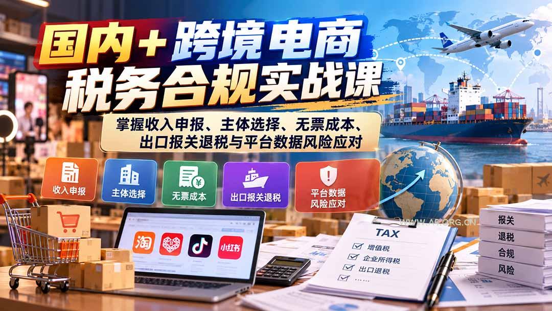 国内+跨境电商税务合规实战课：掌握收入申报、主体选择、无票成本、出口报关退税与平台数据风险应对-小红泡
