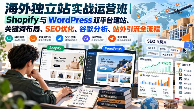 海外独立站实战运营班｜Shopify与WordPress双平台建站、关键词布局、SEO优化、谷歌分析、站外引流全流程-小红泡