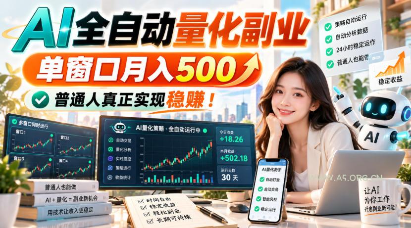 AI全自动量化副业，单窗口月入500，普通人真正实现稳賺！【揭秘】-小红泡