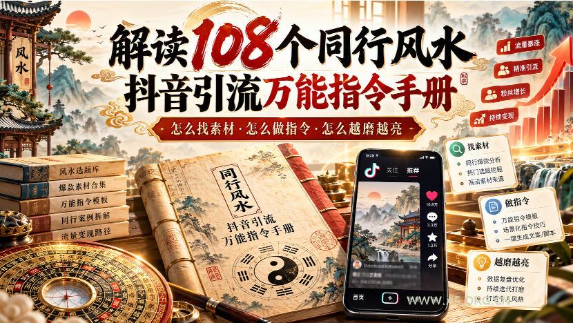 解读108个同行风水抖音引流万能指令手册,怎么找素材·怎么做指令·怎么越磨越亮【文档】-小红泡