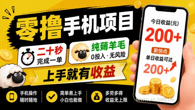 零撸手机项目，二十秒完成一单，纯薅羊毛，上手就有收益，勤快点单日收益可达200+【揭秘】-小红泡