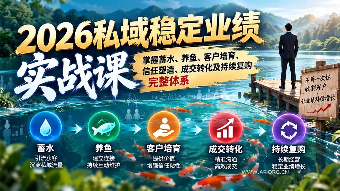 2026私域稳定业绩实战课：掌握蓄水、养鱼、客户培育、信任塑造、成交转化及持续复购完整体系-小红泡