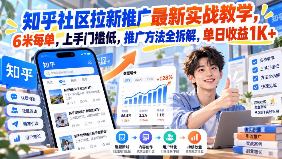 知乎社区拉新推广最新实战教学，6米每单，上手门槛低，推广方法全拆解，单日收益1K+！(更新0930)-小红泡
