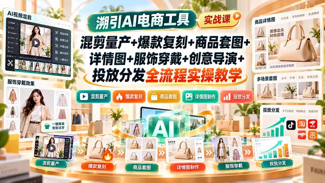 溯引AI电商工具实战课：混剪量产+爆款复刻+商品套图+详情图+服饰穿戴+创意导演+投放分发全流程实操教学-小红泡