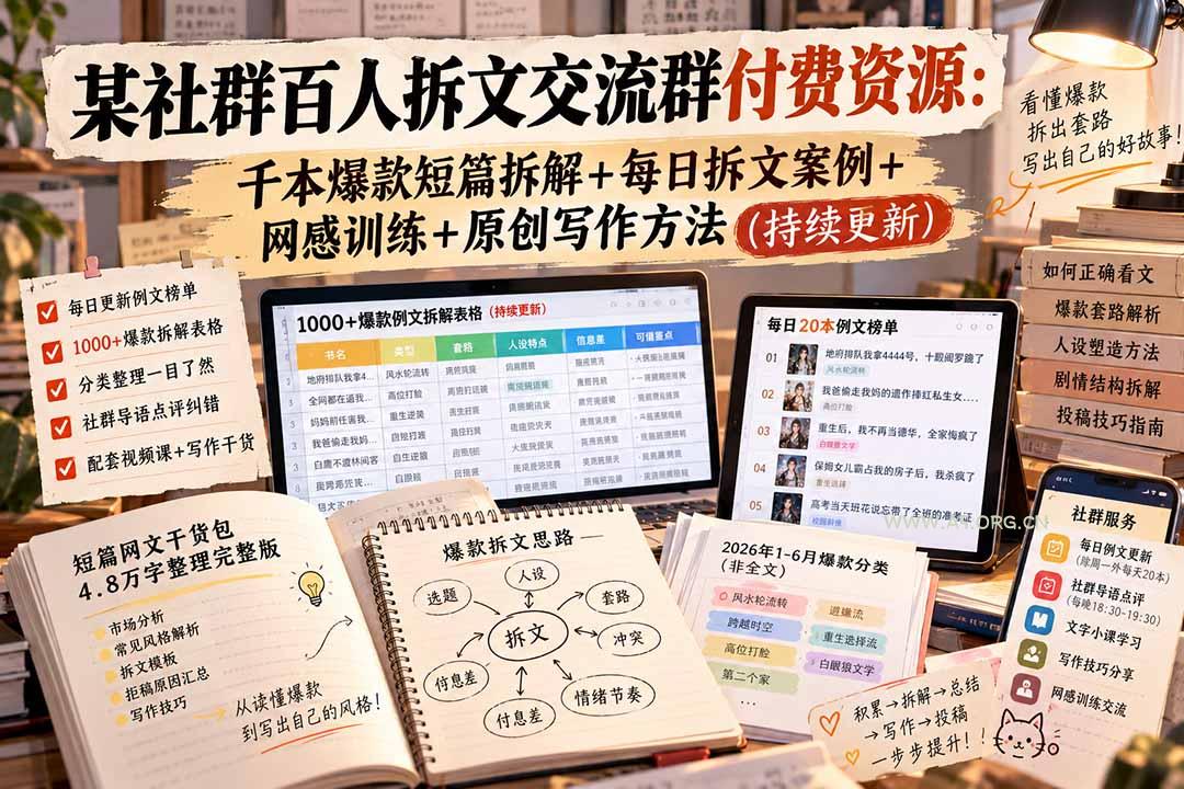 某社群百人拆文交流群付费资源-更新0929:千本爆款短篇拆解+每日拆文案例+网感训练+原创写作方法-小红泡