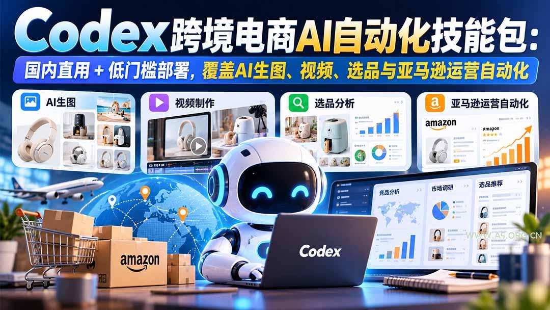 【无水印】Codex跨境电商AI自动化技能包：国内直用+低门槛部署，覆盖AI生图、视频、选品与亚马逊运营自动化-小红泡