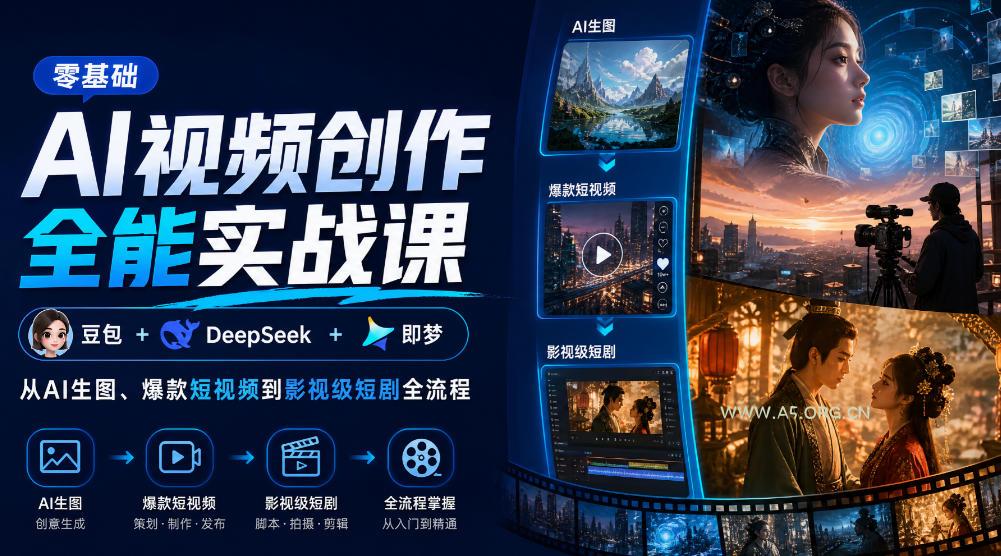 零基础AI视频创作全能实战课|豆包+DeepSeek+即梦,从AI生图、爆款短视频到影视级短剧全流程-小红泡