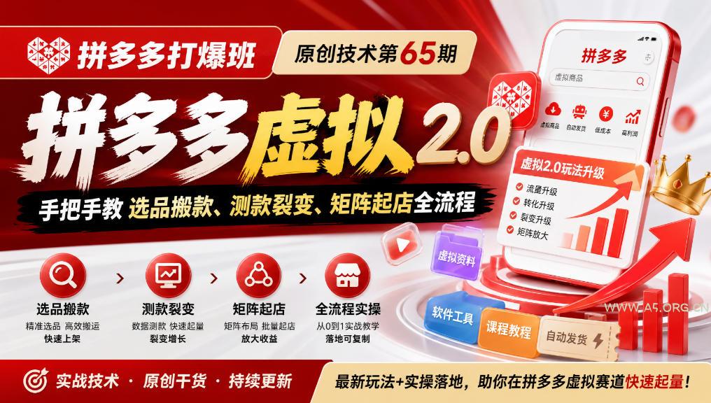 《拼多多打爆班》原创技术第65期,拼多多虚拟2.0,手把手教选品搬款、测款裂变、矩阵起店全流程-小红泡