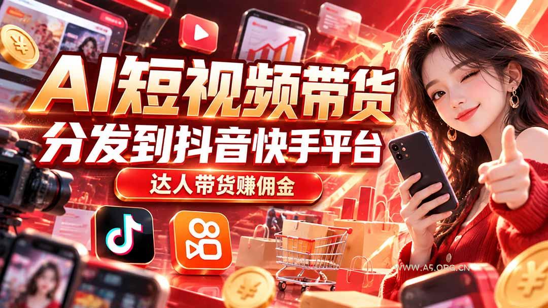 【AI短视频带货】分发到抖音快手平台，达人带货赚佣金-小红泡