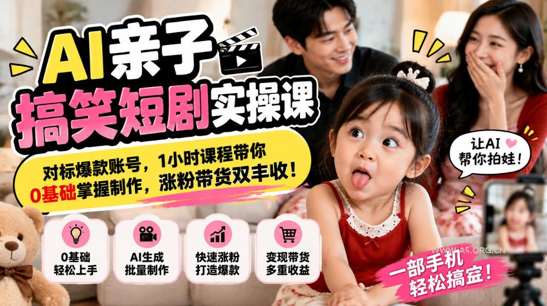 AI亲子搞笑短剧实操课,对标爆款账号,1小时课程带你0基础掌握制作,涨粉带货双丰收-小红泡