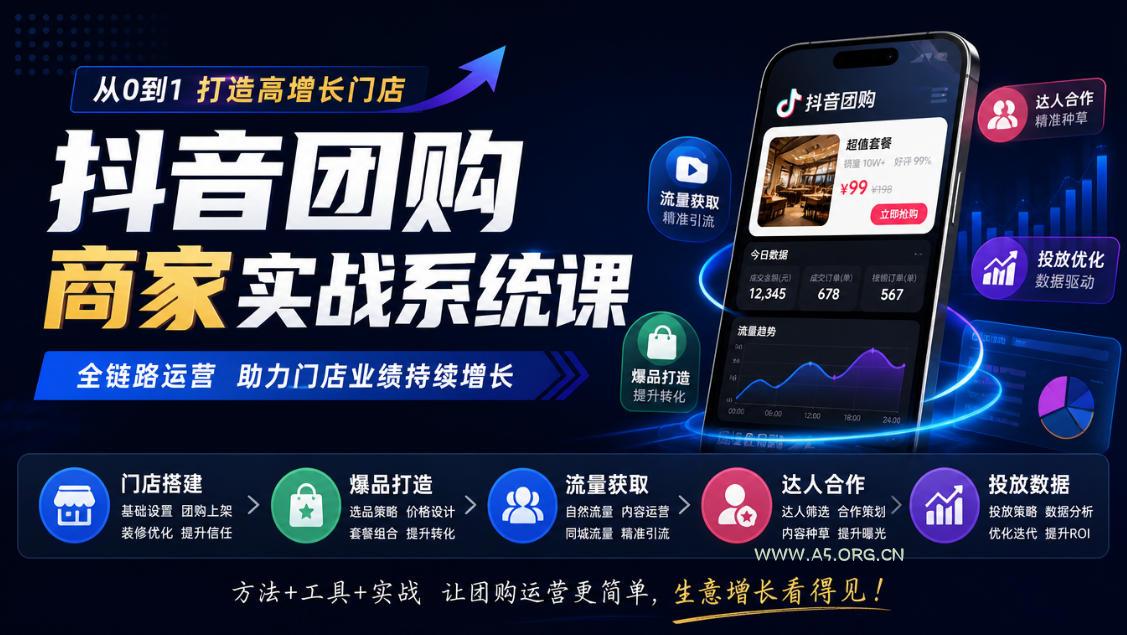 抖音团购商家实战系统课｜门店搭建、爆品打造、流量获取、达人合作、投放数据全链路运营-小红泡