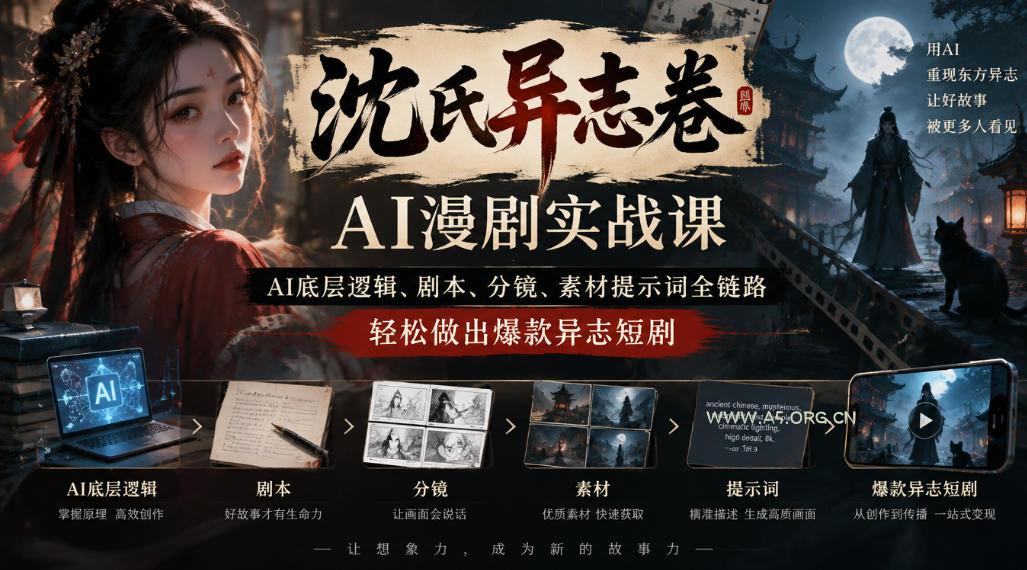 沈氏异志卷AI漫剧实战课｜AI底层逻辑、剧本、分镜、素材提示词全链路，轻松做出爆款异志短剧-小红泡