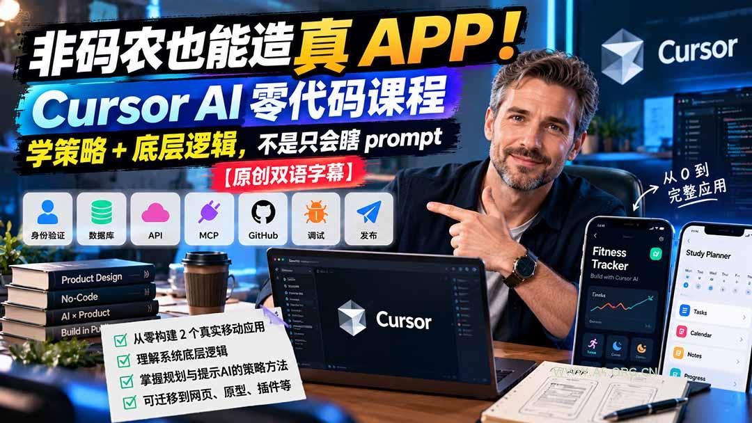 非码农也能造真 APP!Cursor AI 零代码课程:学策略 + 底层逻辑,不是只会瞎 prompt【原创双语字幕】-小红泡