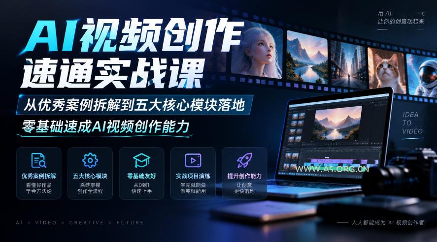 AI视频创作速通实战课｜从优秀案例拆解到五大核心模块落地，零基础速成AI视频创作能力-小红泡