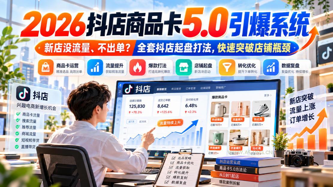 2026抖店商品卡5.0引爆店铺流量，新店没流量、不出单？全套抖店起盘打法，快速突破店铺瓶颈-小红泡