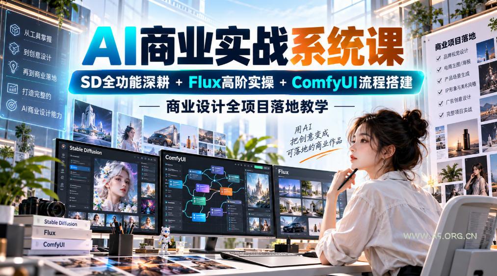 AI商业实战系统课｜SD全功能深耕+Flux高阶实操+Comfyui流程搭建，商业设计全项目落地教学-小红泡