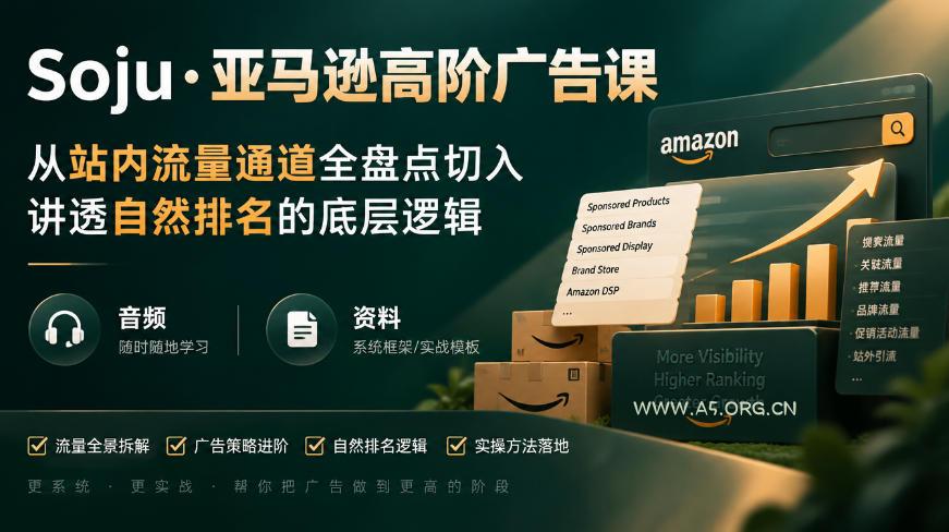 亚马逊高阶广告课,从站内流量通道全盘点切入,讲透自然排名的底层逻辑(直播+音频+资料)-小红泡