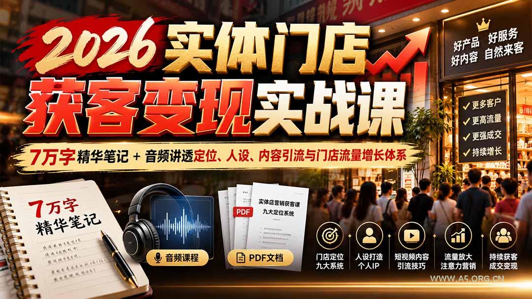 2026实体门店获客变现实战课:7万字精华笔记+音频讲透定位、人设、内容引流与门店流量增长体系-小红泡