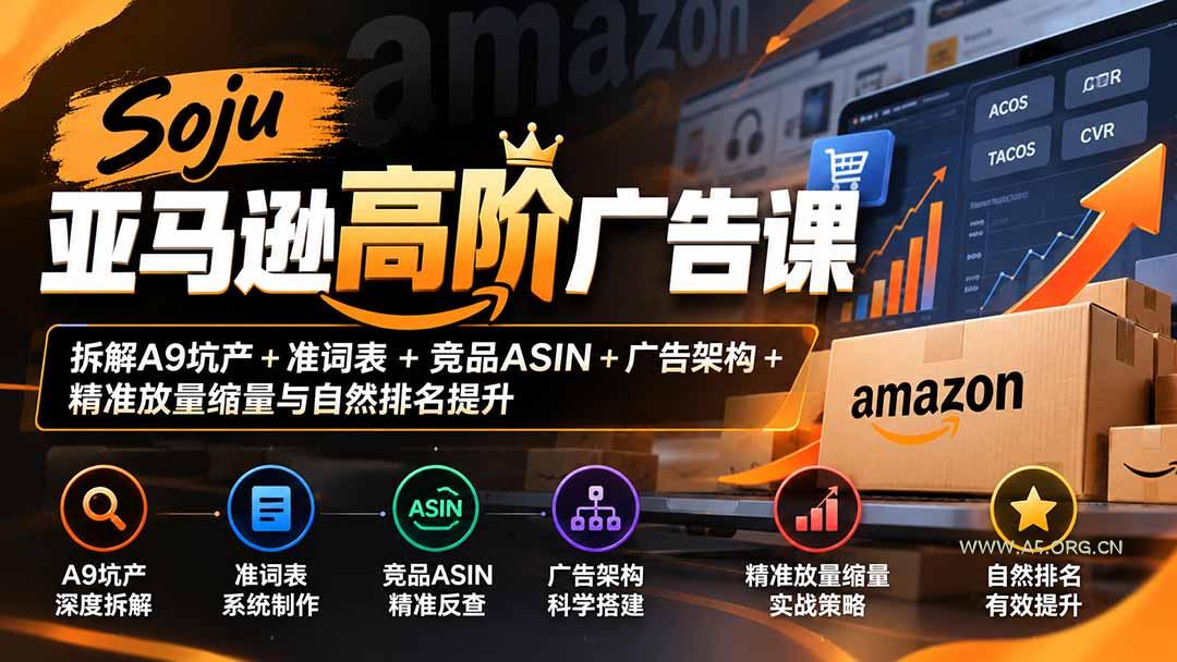 Soju亚马逊高阶广告课:拆解A9坑产+准词表+竞品ASIN+广告架构+精准放量缩量与自然排名提升-小红泡