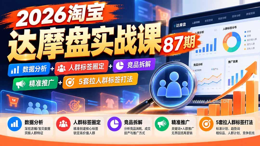 2026淘宝达摩盘实战课87期:数据分析+人群标签圈定+竞品拆解+精准推广+5套拉人群标签打法-小红泡