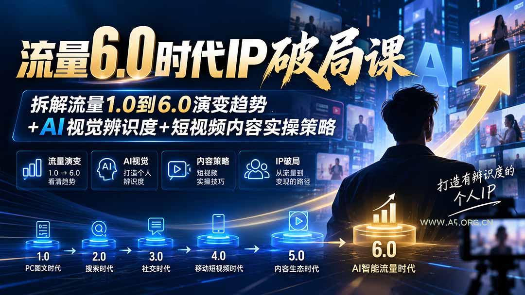 流量6.0时代IP破局课:拆解流量1.0到6.0演变趋势+AI视觉辨识度+短视频内容实操策略-小红泡