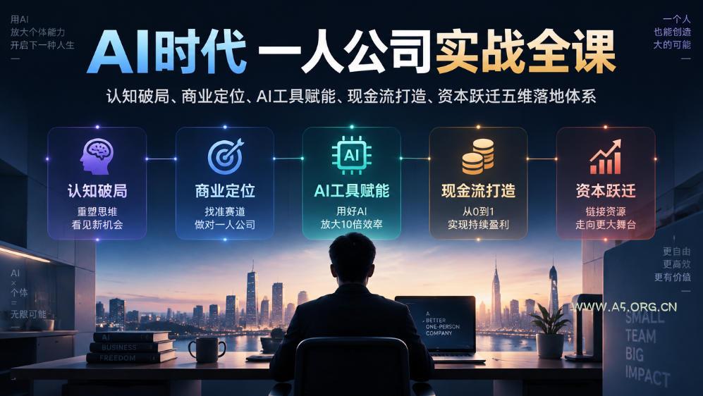 AI时代一人公司实战全课|认知破局、商业定位、AI工具赋能、现金流打造、资本跃迁五维落地体系-小红泡