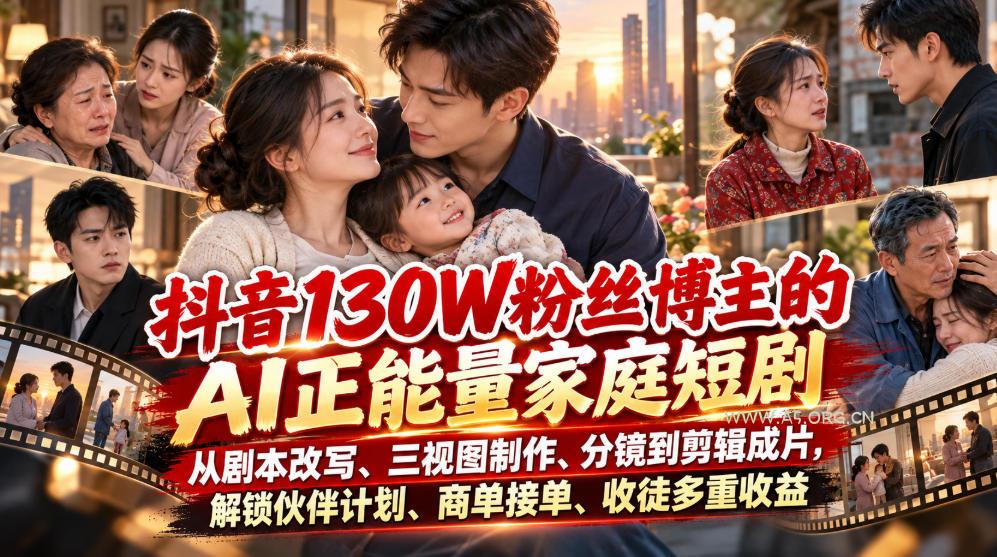 抖音130W粉丝博主的AI正能量家庭短剧,从剧本改写、三视图制作、分镜到剪辑成片,解锁伙伴计划、商单接单、收徒多重收益(更新1007)-小红泡