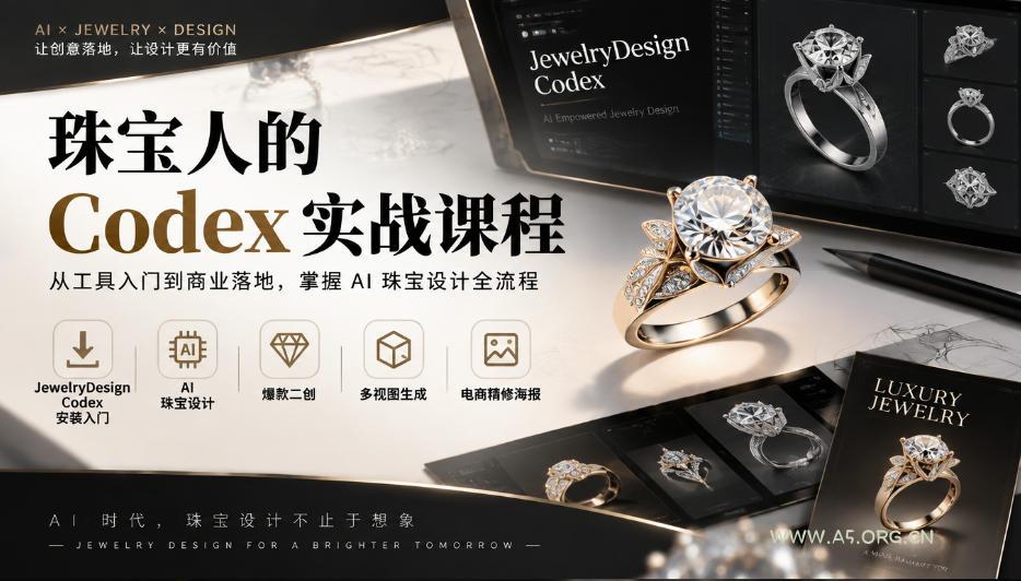 珠宝人的Codex实战课程|JewelryDesign Codex安装入门、AI珠宝设计、爆款二创、多视图生成、电商精修海报全链路教学-小红泡