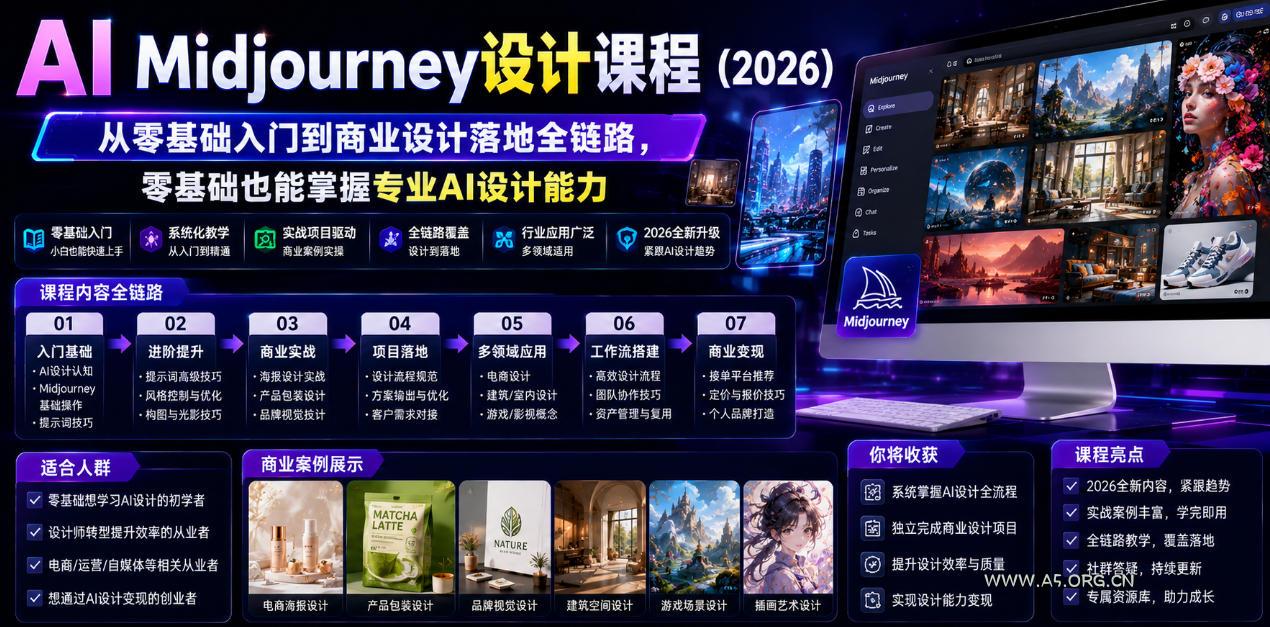 AI Midjourney设计课程(2026),从零基础入门到商业设计落地全链路,零基础也能掌握专业AI设计能力(更新1007)-小红泡
