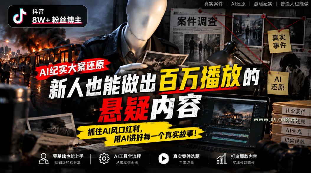 抖音8W粉丝博主的AI纪实大案还原教学,新人也能做出百W播放的悬疑内容,抓住AI风口红利,用AI讲好每一个真实故事-小红泡