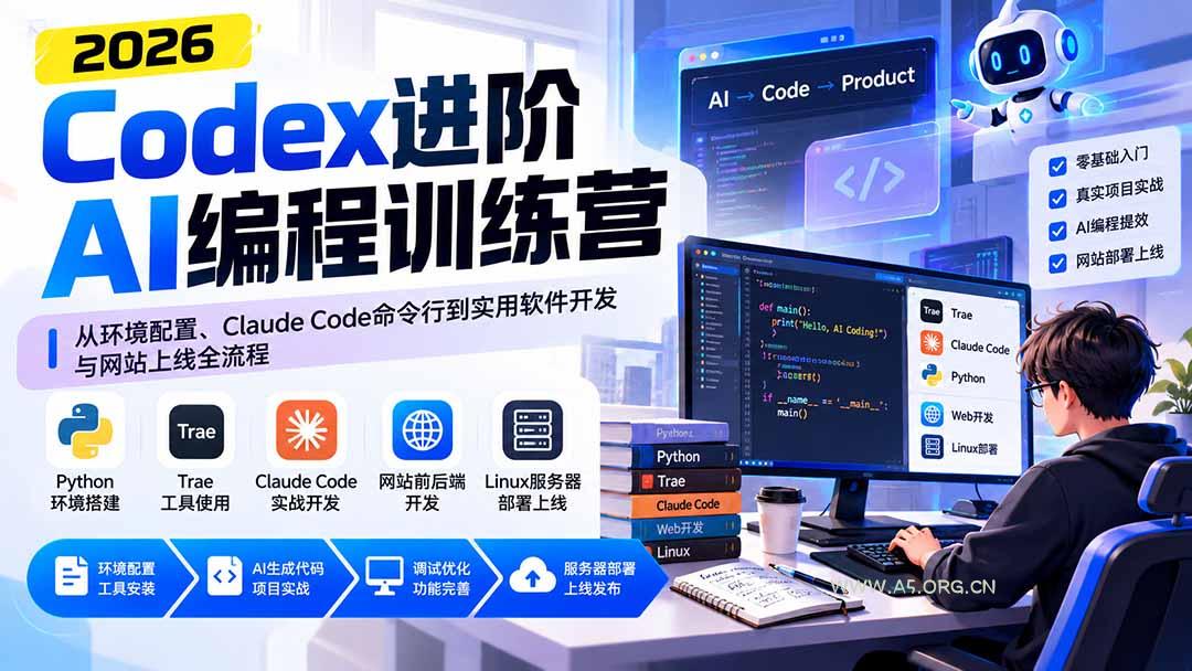 Codex进阶AI编程训练营：从环境配置、Claude Code命令行到实用软件开发与网站上线全流程-小红泡