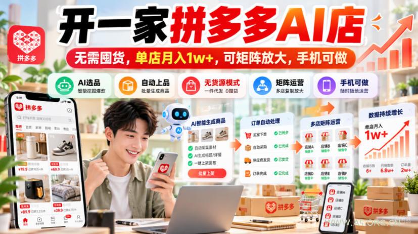 开一家拼多多AI店，无需囤货，单店月入1w+，可矩阵放大，手机可做【揭秘】-小红泡