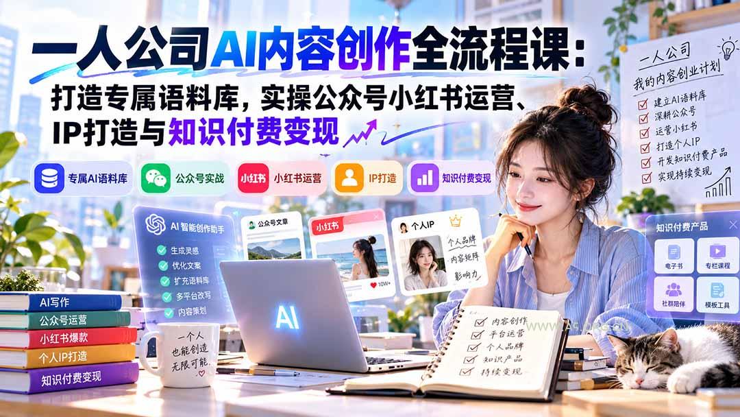 一人公司AI内容创作全流程课：打造专属语料库，实操公众号小红书运营、IP打造与知识付费变现方法论-小红泡