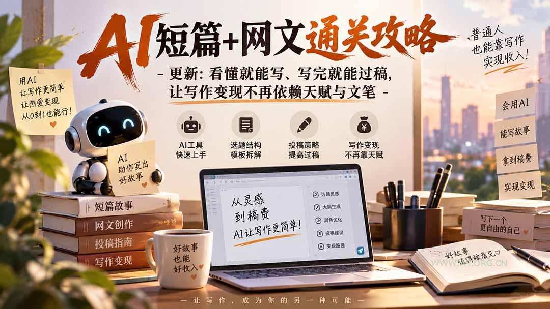 AI短篇+网文通关攻略-更新1009：看懂就能写、写完就能过稿，让写作变现不再依赖天赋与文笔-小红泡
