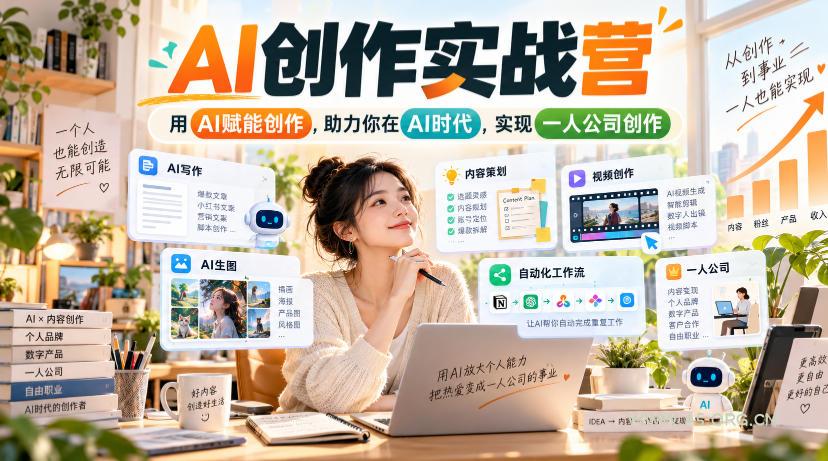 AI创作实战营,用AI赋能创作,助力你在AI时代,实现一人公司创作-小红泡