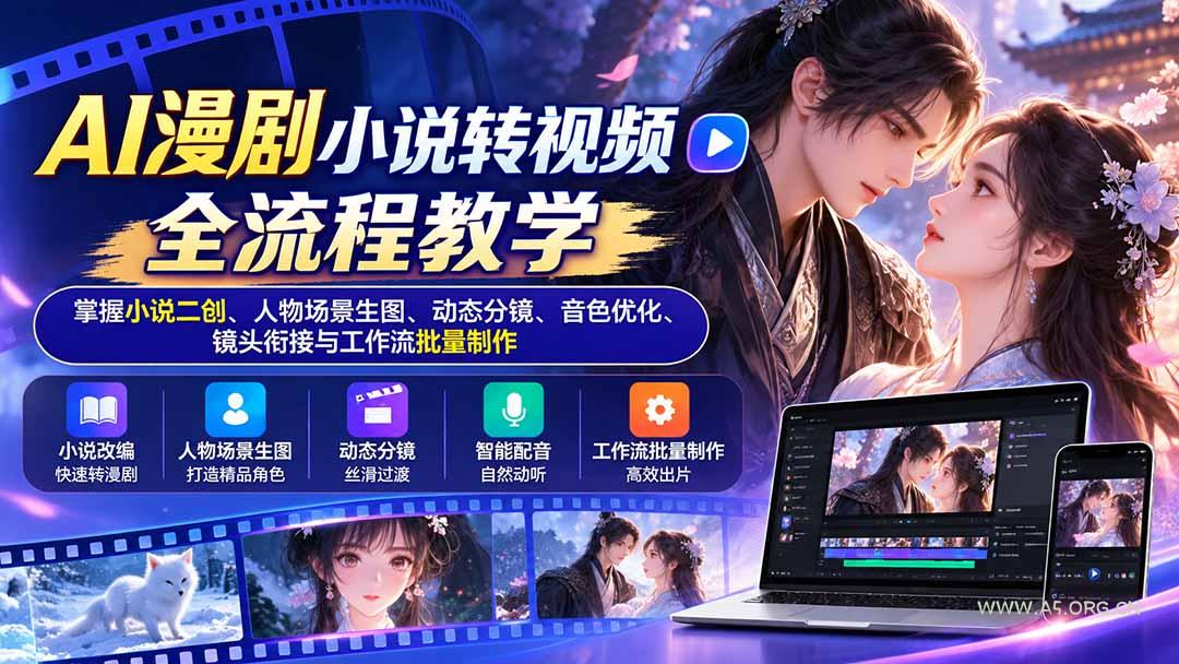 AI漫剧小说转视频全流程教学:掌握小说二创、人物场景生图、动态分镜、音色优化、镜头衔接与工作流批量制作-小红泡