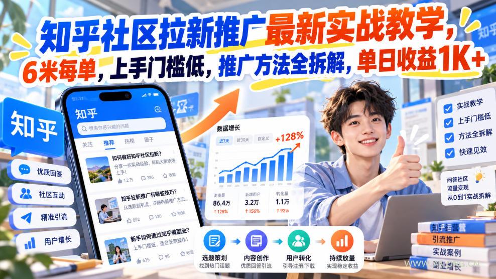 知乎社区拉新推广最新实战教学,6米每单,上手门槛低,推广方法全拆解,单日收益1K+!(更新1010)-小红泡