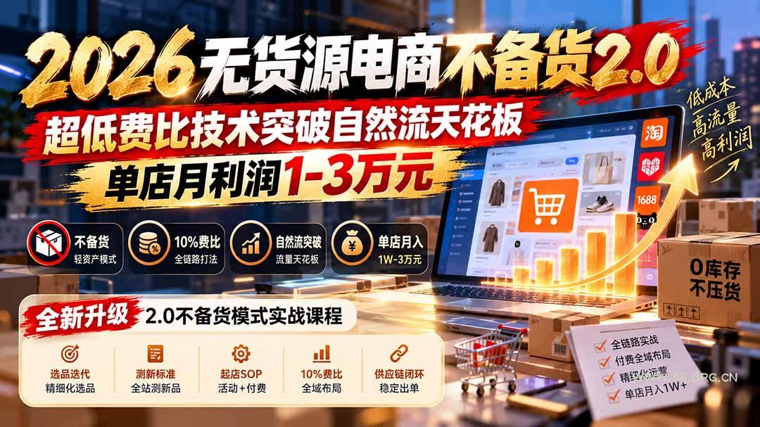 2026无货源电商不备货2.0【更新1010】:超低费比技术突破自然流天花板,单店月利润1-3万元-小红泡