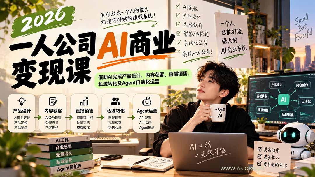 2026一人公司AI商业变现课：借助AI完成产品设计、内容获客、直播销售、私域转化及Agent自动化运营-小红泡