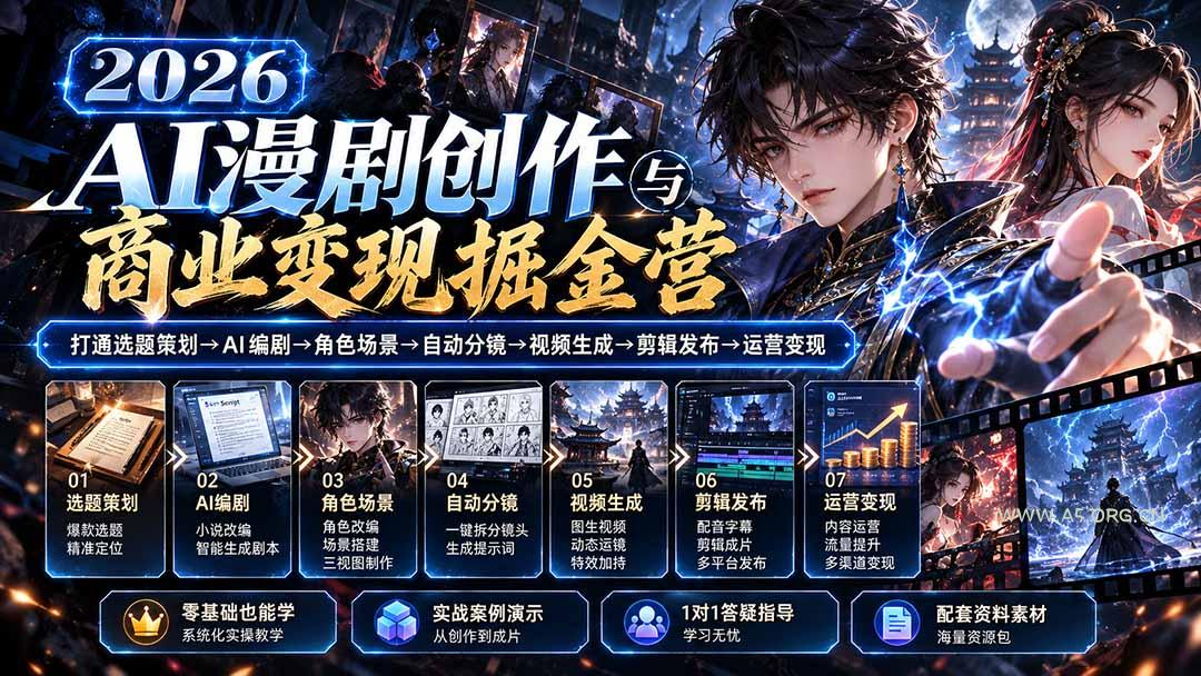 【无水印】2026AI漫剧创作与商业变现掘金营:打通选题→AI编剧→角色场景→自动分镜→视频生成→剪辑发布→运营变现-小红泡