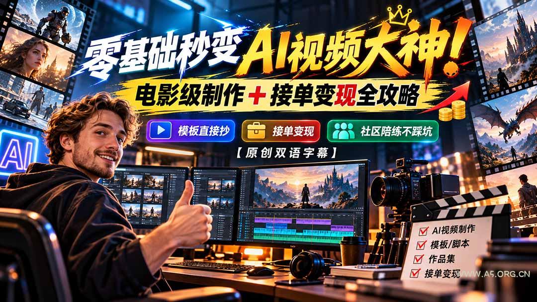 零基础秒变AI视频大神！电影级制作 + 接单变现全攻略，模板直接抄，社区陪练不踩坑【原创双语字幕】-小红泡