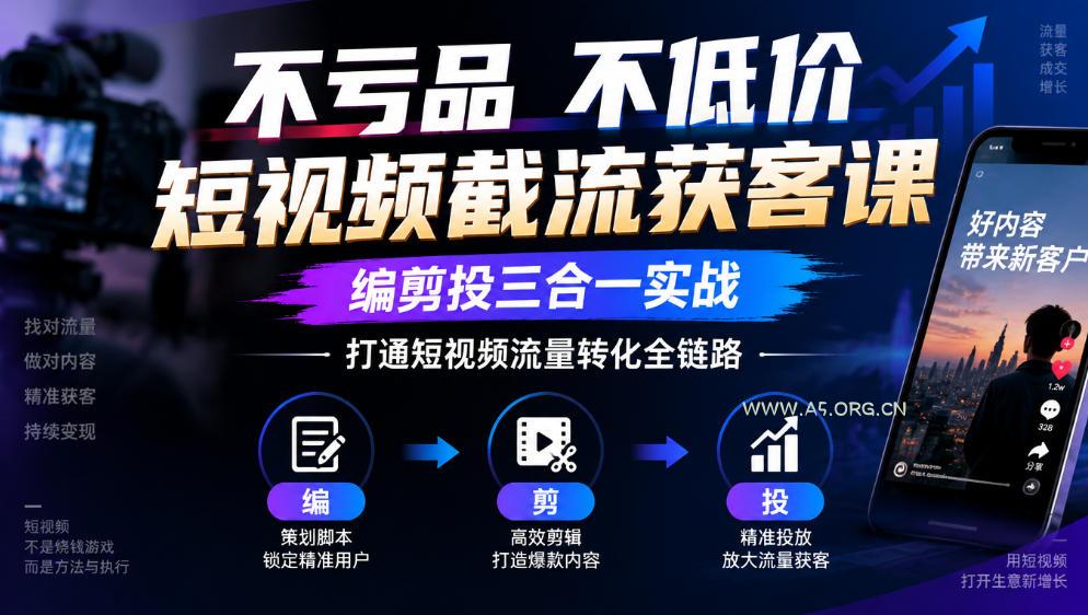 不亏品不低价短视频截流获客课，编剪投三合一实战，打通短视频流量转化全链路-小红泡
