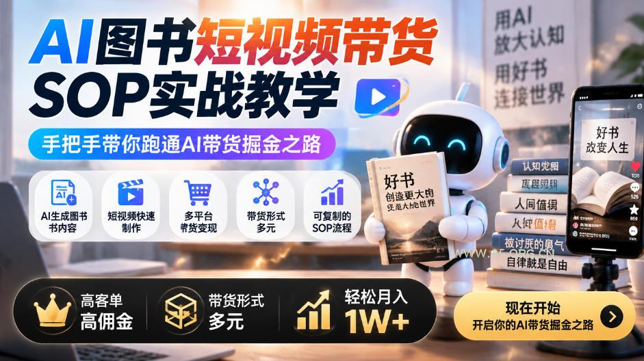 AI图书短视频带货SOP实战教学,手把手带你跑通AI带货掘金之路,高客单高佣金,带货形式多元,轻松月入1W+-小红泡