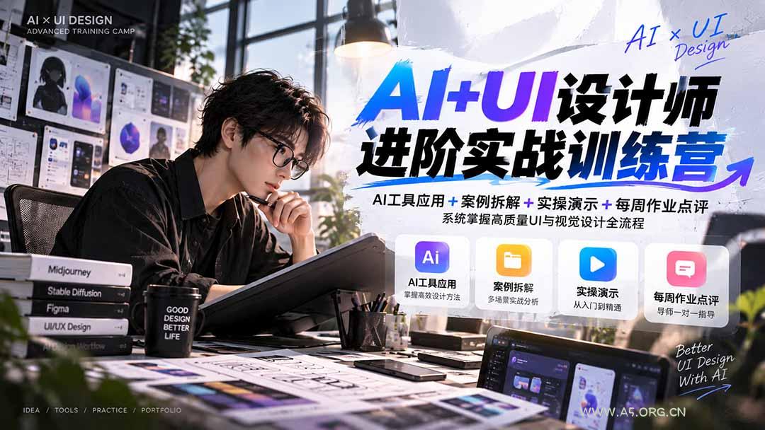 【无水印】AI+UI设计师进阶训练营-第4期：AI工具应用+案例拆解+实操演示+作业点评，掌握高质量UI与视觉设计全流程-小红泡