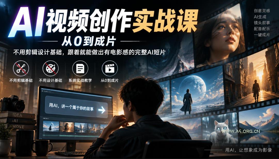 AI视频创作实战课，从0到成片，不用剪辑设计基础，跟着就能做出有电影感的完整AI短片-小红泡