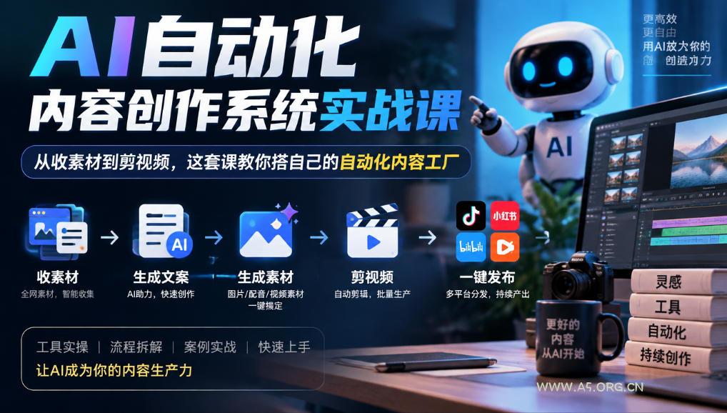 AI自动化内容创作系统实战课，从收素材到剪视频，这套课教你搭自己的自动化内容工厂-小红泡