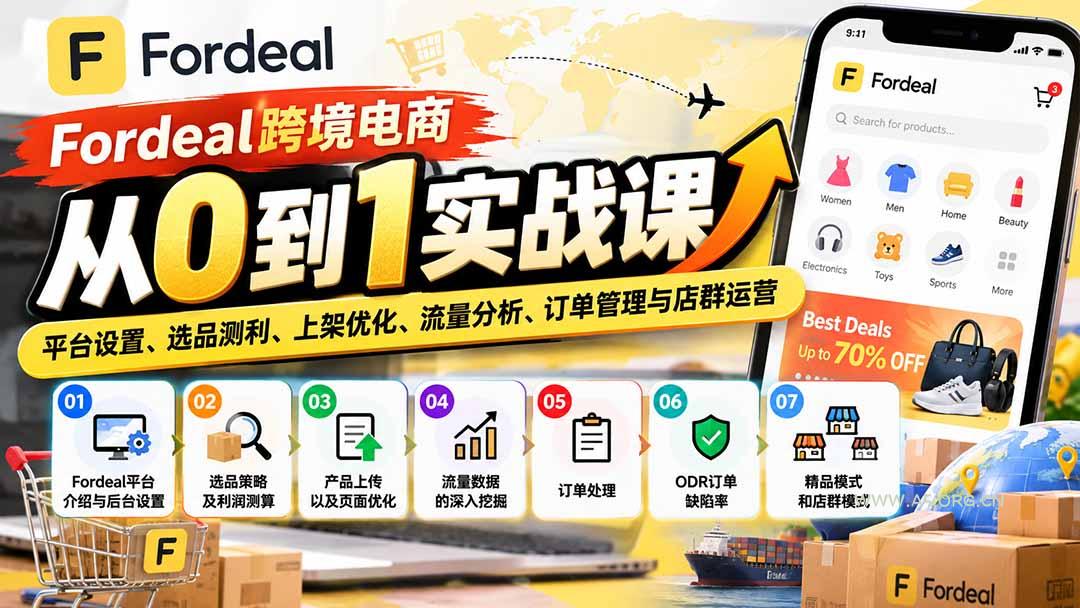 Fordeal跨境电商从0到1实战课：平台设置、选品测利、上架优化、流量分析、订单管理与店群运营-小红泡
