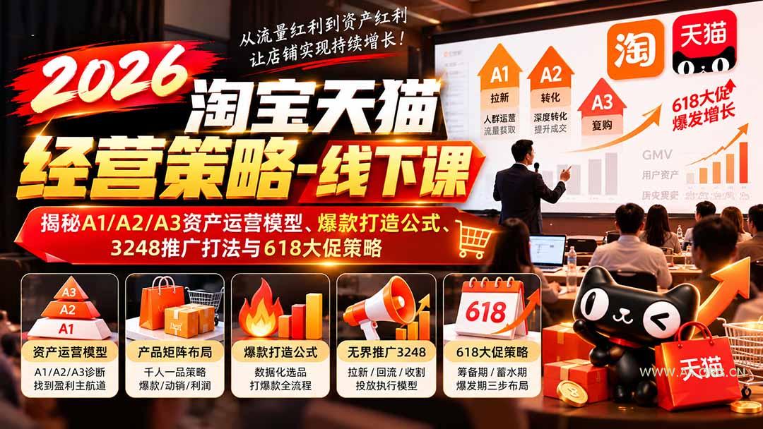 2026淘宝天猫经营策略-线下课：揭秘A1/A2/A3资产运营模型、爆款打造公式、3248推广打法与618大促策略-小红泡